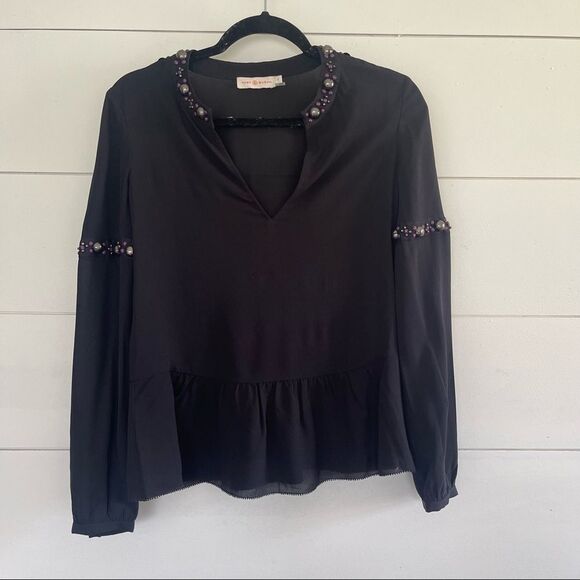 Tory Burch Women’s 0 Mezair Beaded Silk Blouse Office Core Career - Picture 1 of 5